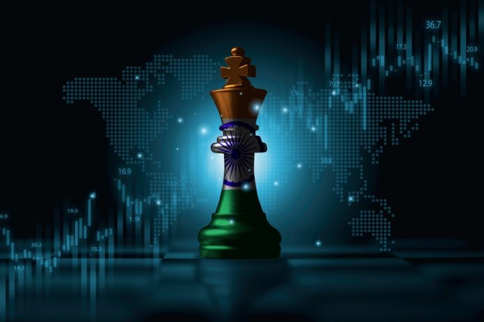 India,Flag,Print,Screen,On,King,Chess,With,Stock,Market