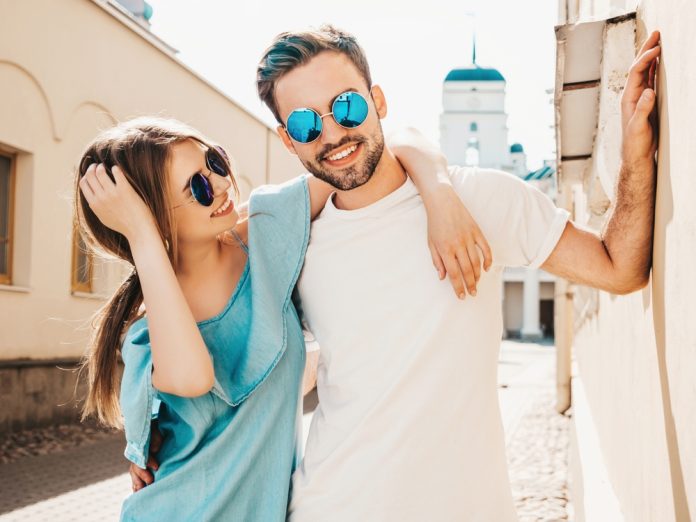 Portrait,Of,Smiling,Beautiful,Woman,And,Her,Handsome,Boyfriend.,Woman