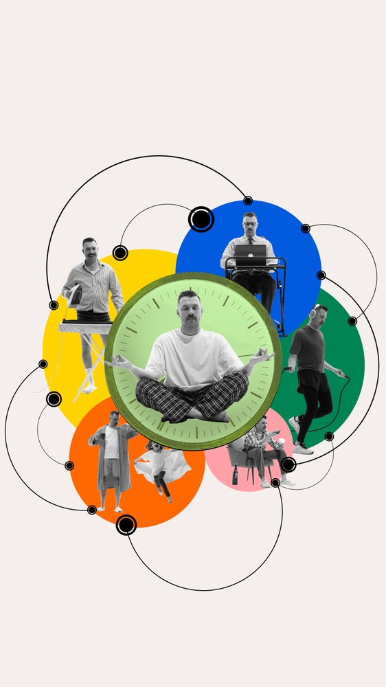 Perfect,Time,Management,And,Equal,Life,Priorities.,Man,Balancing,Between