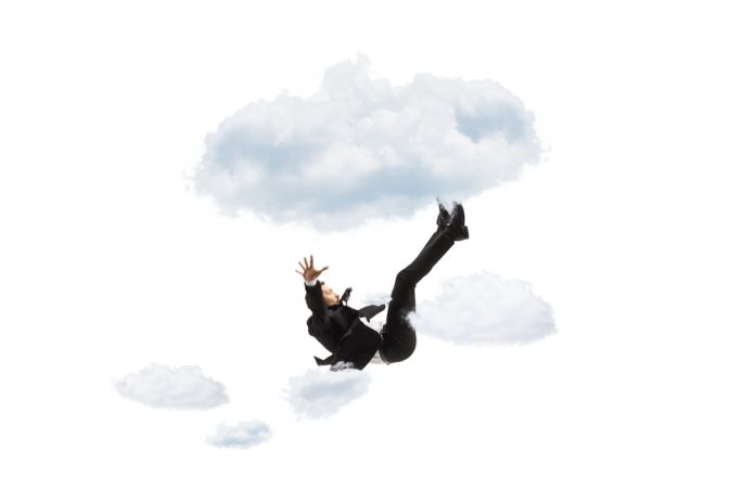 Businessman,Falling,From,Clouds,Isolated,On,White,Background