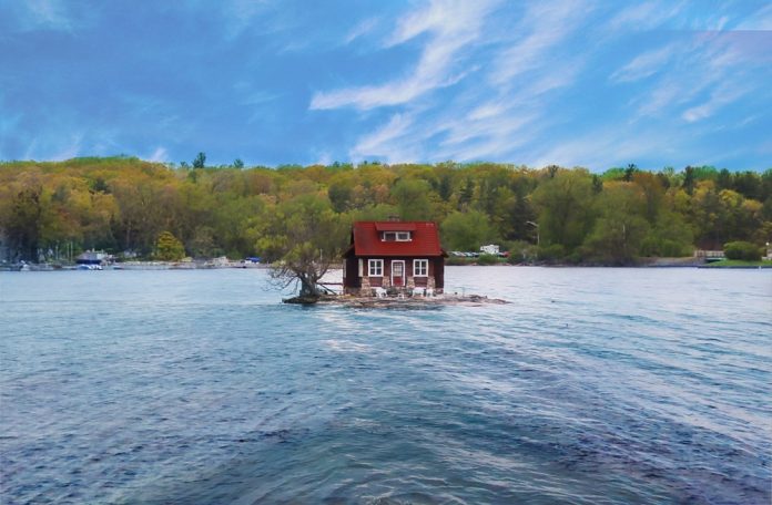 A,Lonely,House,On,Island,In,Middle,Of,Lake