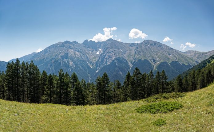Panoramic,Distant,View,Of,Mount,Olympus,,The,Highest,Mountain,Of
