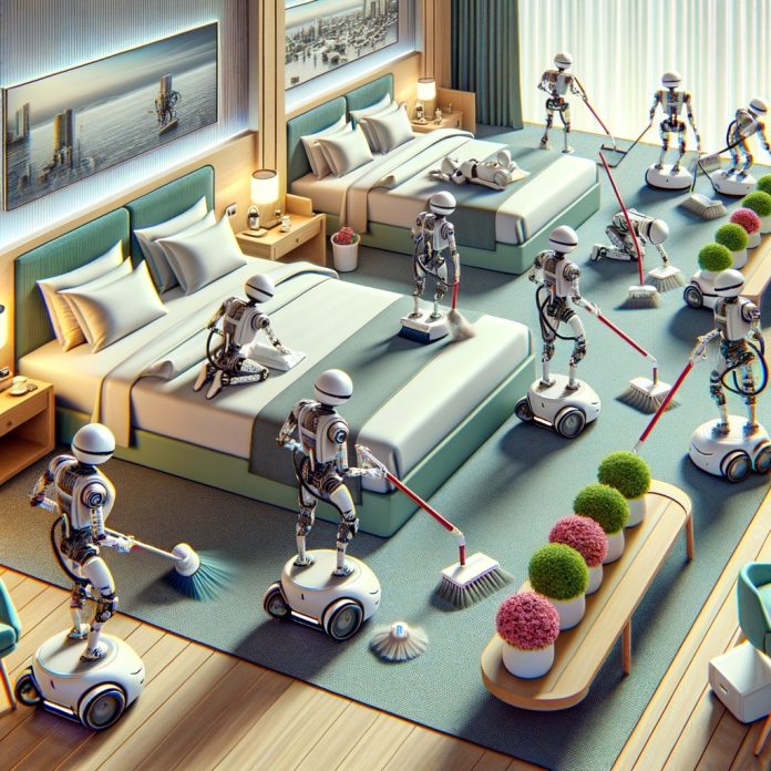 A,Lot,Of,Robots,In,A,Hotel,Room,,One,Robot