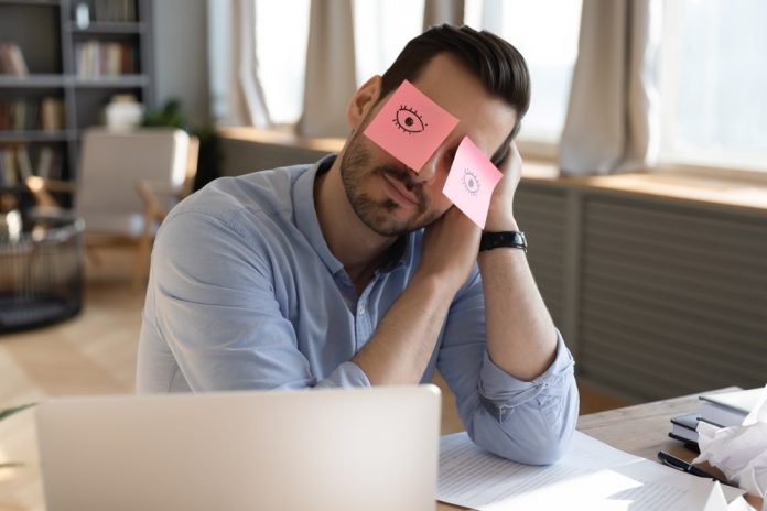 Office,Fatigue,With,Humor.,Tired,Lazy,Young,Male,Remote,Employee