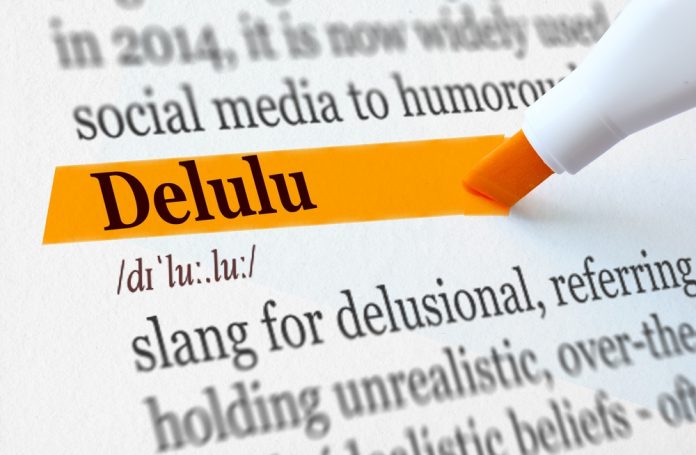 Delulu,Word,Highlighted,In,Dictionary,With,Marker,,Slang,For,Delusional