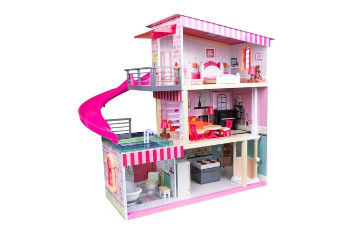 House,Of,Dolls,With,Furniture,Isolated,On,White,Background.,Furnished
