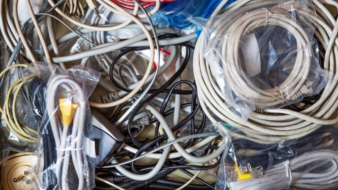 Messy,Drawer,Full,Of,Wired,,Cables,,Thorns,,Bags