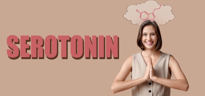 Banner,With,Structural,Chemical,Formula,Of,Serotonin,And,Meditating,Young